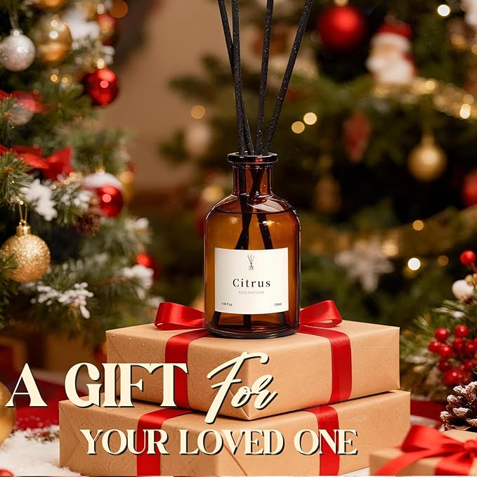 Reed Diffuser Set, 8.12 fl.oz Citrus Scent Oil Diffuser with Sticks, Long-Lasting Home Fragrance Reed Diffuser for Bathroom Shelf Decor, Air Freshener Room Diffuser, 2 Pack