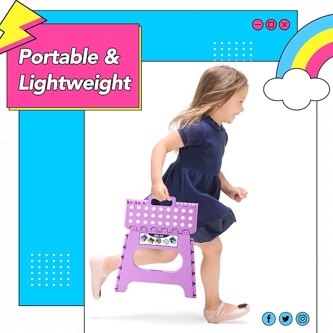 Delxo 11 inch Folding Step Stool, Non-Slip Foldable Stools Up to 300 LBS, Step Stool with Handle, Lightweight for Kitchen, Bathroom, Bedroom, Garden, Light Purple, 1PC