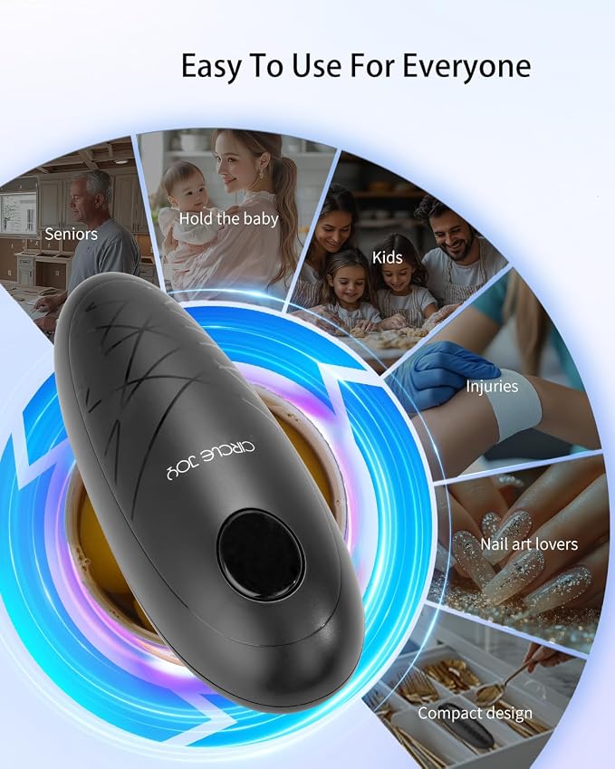 CIRCLE JOY Electric Can Opener, One-Touch Automatic Can Opening with Smooth Edges, Food Safety Handheld Battery-Operated Can Opener for Kitchen and Seniors, Black