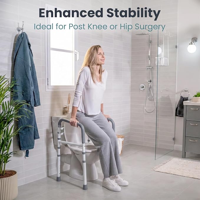 PELEGON Toilet Safety Rails (350 lb) - Adjustable Toilet Safety Frame & Rails, Toilet Safety Rail for Elderly Adults, Toilet Handles for Seniors, Toilet Bars for Elderly, Disabled & Handicap - White