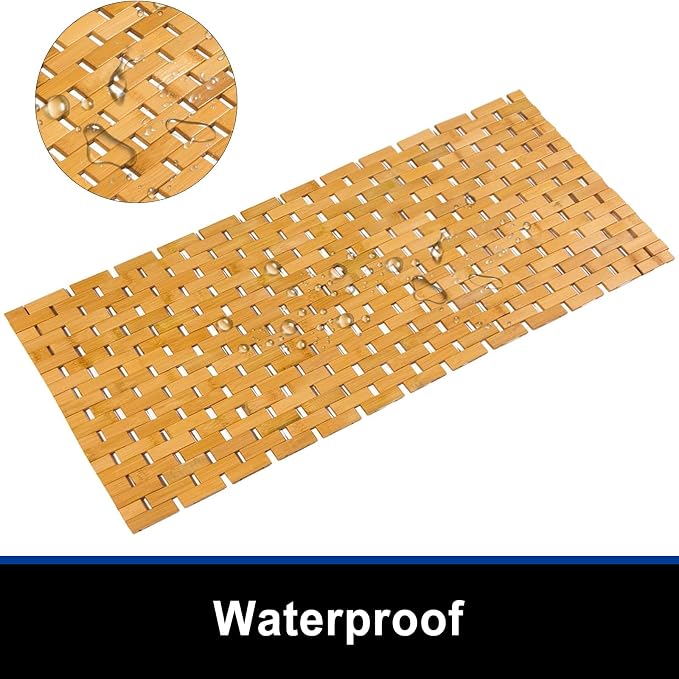 Bath Mat Bathroom Runner Long Large Rugs Floor Wood Shower Bathtub Waterproof Non Slip Accessories 16x34 Inch Easy to Clean, Natural, 1 pc