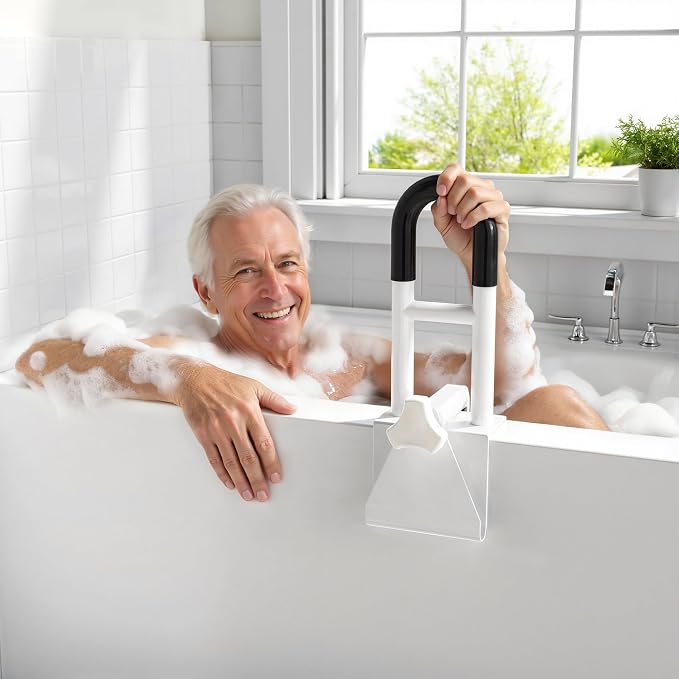 Bathtub Safety Rail, Bathtub Handle Grab Bar with Non-Slip Grip for Seniors, Elderly, Fits 3.1 to 6.7 Inch Tub Walls, Supports 300 lbs