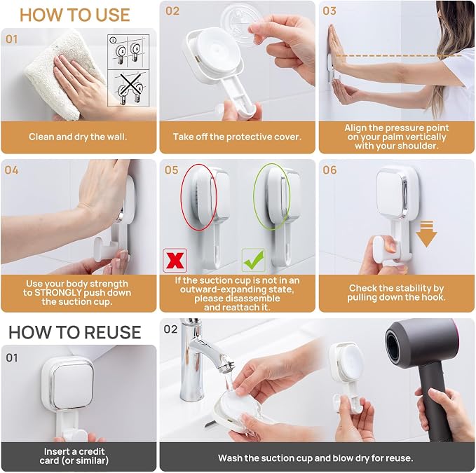 LEVERLOC Suction Cup Hooks for Inside Shower 4 Pack, Versatile Powerful Vacuum Suction Shower Holders for Towel, Loofah, Clothes, Damage Free Wall Hanging Bathroom Hooks, Easy to Install, White