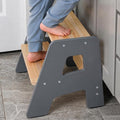 OCODILE 2-Step Wooden Step Stool for Toddlers | Kids Stool for Bathroom Sink & Kitchen Use | Non-Slip Step | Wooden Stool for Children Ages 2+ Years Gray