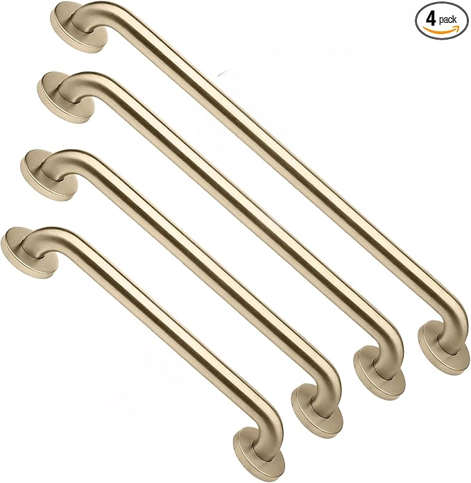 Shower Grab Bars 4 Pack – Complete Bathroom Safety Starter Bundle for Seniors – 16", 18", 24", 32" Lengths, 1.25" Diameter, 500 lb Rated – All-in-One Grab Bar Shower Safety Solution – Brushed Brass