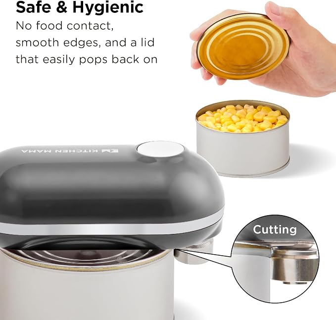 Kitchen Mama Mini Plus Rechargeable Electric Can Opener: USB-C Charging, Hands-Free, Auto Stop, Compact, Cordless, Smooth Edge - Perfect for Seniors with Arthritis, Home, and Travel (Metal Gray)