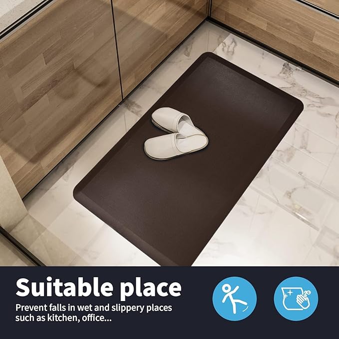 Art3d Anti Fatigue Mat - 1/2 Inch Cushioned Kitchen Mats - Comfort & Non Slip Cushion for Standing Desk, Office or Garage Floor (17.3"x28", Chocolate)