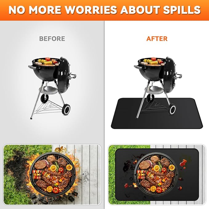 Under Grill Mats for Outdoor Grill - 65 x 39 Inch BBQ Mats for Outdoor Grill Deck Protector, Double-Sided Fireproof Oil-Proof Waterproof, Easy to Clean, Perfect for Outdoor Grilling
