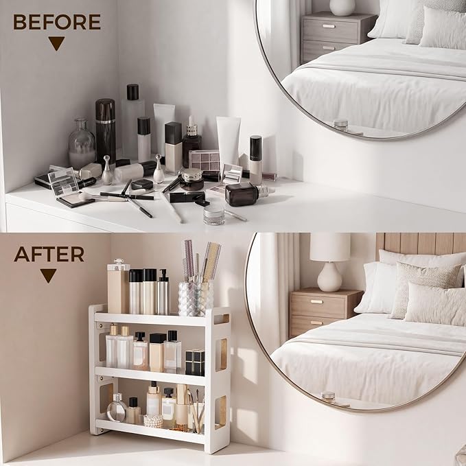 Bathroom Organizers And Storage,Bathroom Counter Organizer,Bathroom Counter Shelf,Bathroom Sink Organizer,Vanity Organizers,Vanity Storage,Makeup Organizer Countertop,Perfume Display(White 3 Tier)