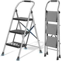 600Lbs Heavy Duty Step Ladder Foldable Folding Stool - for Home Adults Kitchen 3 Stepping Extension Tall with Handrails - Closet Stepstool Stair Ladders Extendable Stepladder for Indoor House