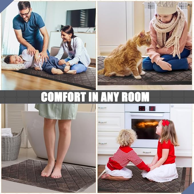 Cushioned Anti Fatigue Mats, Heavy Duty Non-Skid Floor Mats - 1/2 Inch Thick Ergonomic Comfort Foam, Brown