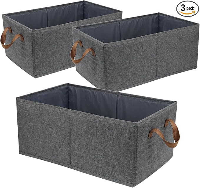 Fordonral Pack of 3 Large Capacity Storage Bins Closet Organizer System, Sturdy Foldable Storage Boxes for Organizing Clothing, Sheets, Toys, Books - Shelf Organizer Shelves Basket Storage Bin
