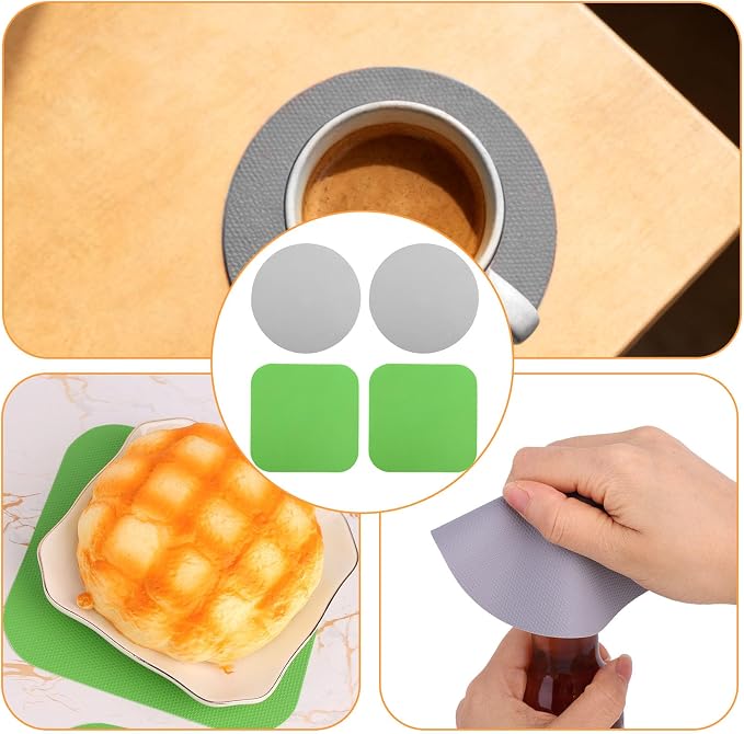 LUTER 4pcs Rubber Jar Openers, Versatile Natural Rubber Bottle Opener Kitchen Coasters Gadgets for Weak Hands Seniors Elderly Lid Cap Gripper Pads (Green Square, Gray Round)