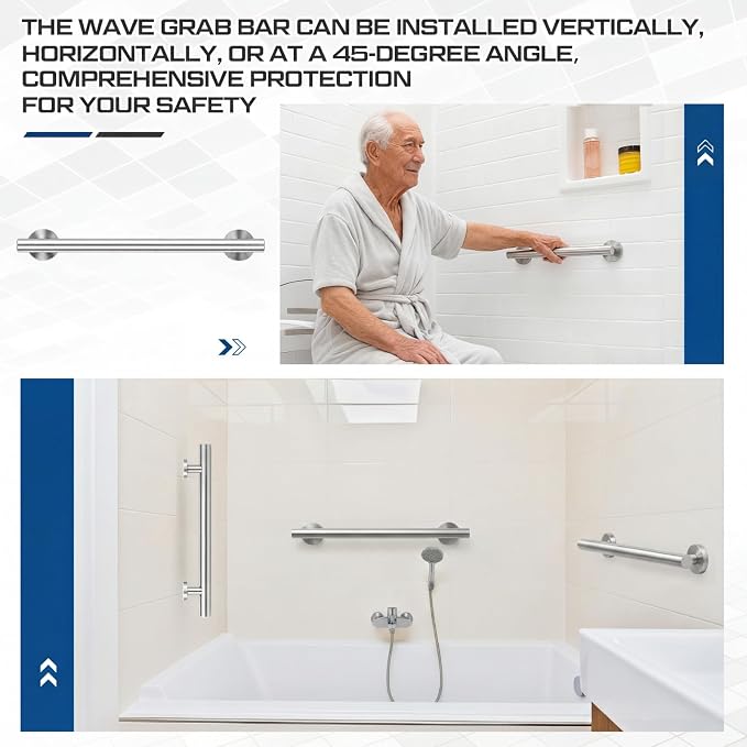 Zonon 2 Pack Shower Grab Bars, 24 Inch Heavy Duty Stainless Steel Bathroom Safety Grab Bar with 1.25" Diameter, Wall Mounted Anti-Slip Safety Handle for Seniors Elderly Handicap, Bathtub Toilet Step