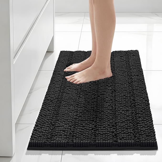 Bcoimo 30"×20" Chenille Bath Mat – Non-Slip with Backing Bath Rug Ultra-Absorbent and Machine Washable Bathroom Mat Quick-Dry Design. Ideal for Bathroom and Tub Areas