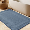 Upgrade Waffle Bath Mat, Boho Bathroom Rugs Absorbent Non Slip, Ultra Soft Bathroom Mat, Machine Washable Knit Bath Rugs with Tassels for Bathroom, Bedroom, Kitchen, Shower, Tub, 36"x24", Blue
