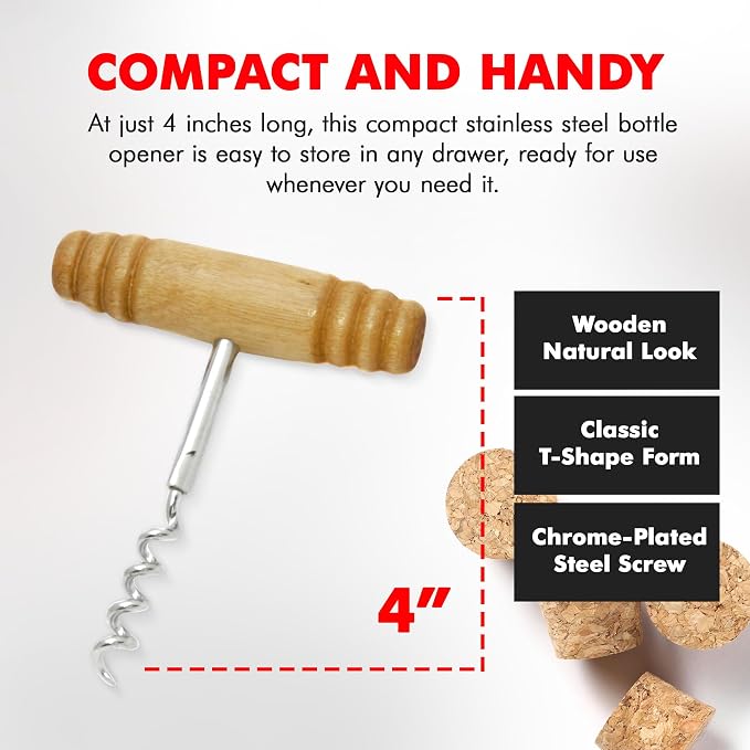 Chef Craft Select Corkscrew with Wooden Handle, 4 inch, Natural