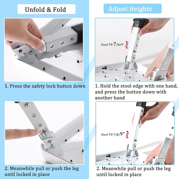 Double Elite 3 Levels Adjustable Folding One Step Stool, Safer Metal Step Stools for Adults/Seniors, Heavy Duty Small Foldable Kitchen Stepping Stool for Bathroom Toddlers, Foot Stool Desk Office Work
