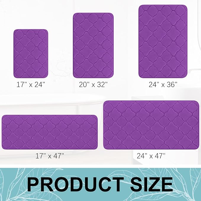 OLANLY Memory Foam Bath Mat Rug 47x24, Ultra Soft and Absorbent Bathroom Rugs, Non-Slip, Comfortable, Machine Washable Bath Carpet for Bathroom Floor, Tub, Shower and Home Decor Accessories, Purple