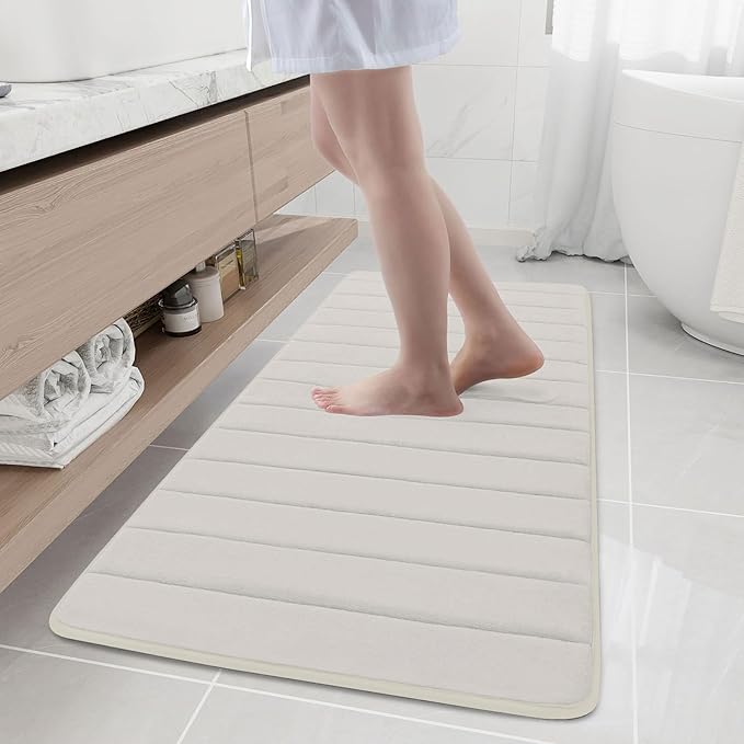 Buganda Memory Foam Bath Mat, 55" x 24", Ultra Soft and Non-Slip Bathroom Rugs, Water Absorbent and Machine Washable Bath Rug Runner for Bathroom, Shower, and Tub, Cream