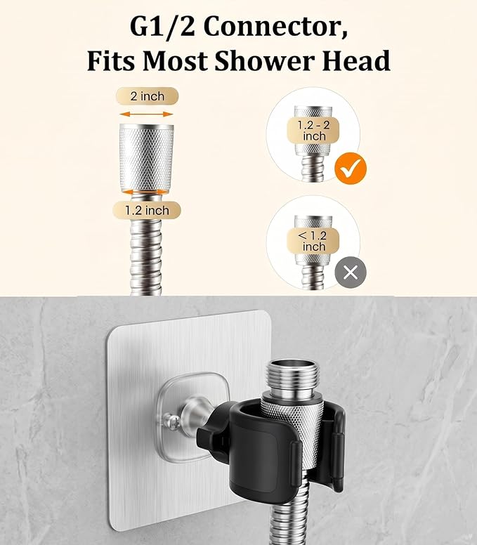 Adjustable Wall Mounted Shower Head Holder, Strong Adhesive & Drilling 2 Installation Methods, 360° Swivel Handheld Shower Wand Holder for RV Kids’ Bathroom Shower Accessories (Black