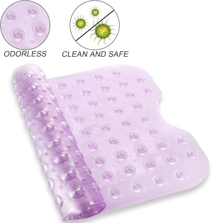 YINENN Bath and Shower Safety Mats 40x16 inch, Non Slip with Suction Cups for Bathroom Stall and Tub Floor, Extra Large and Machine Washable, Drain Holes Keep Bathtub Clean, Purple