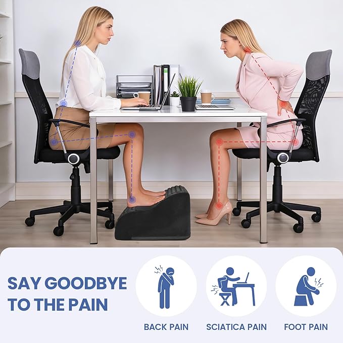 Foot Rest for Under Desk at Work, 3-Tier Foot Stool with Thick High-Density Foam and Massage Dots, Ergonomic Footrest with Washable Cover for Home and Office, Back, Legs & Hip Pain Relief (Black)