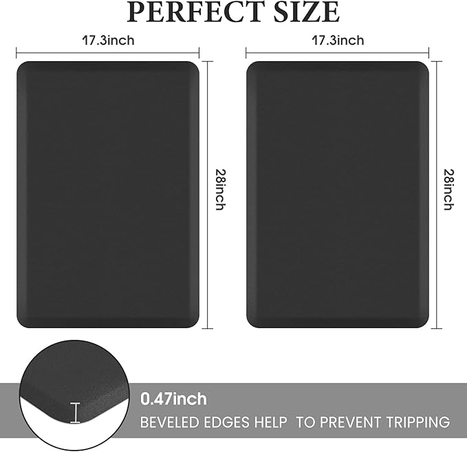 HappyTrends 2 PCS Kitchen Mat Cushioned Anti-Fatigue Floor Mat, Heavy Duty Ergonomic Comfort Foam Standing Mat, Waterproof Non-Slip Kitchen Rugs for Home, Office, Laundry,Black