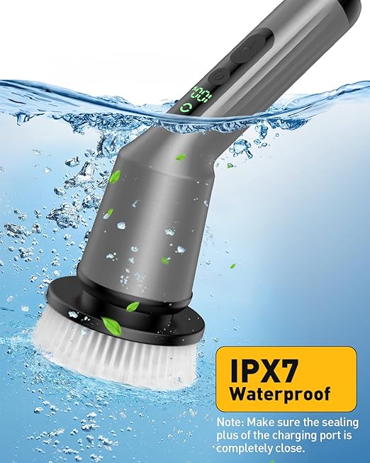 Shower Scrubber with Long Handle, Shower Cleaner Brush with 8 Floor Machine Pads, Cordless Electric Spin Scrubber for Cleaning with 2 Speed, Cleaning Supplies for Bathroom Bathtub Kitchen Floor Toilet