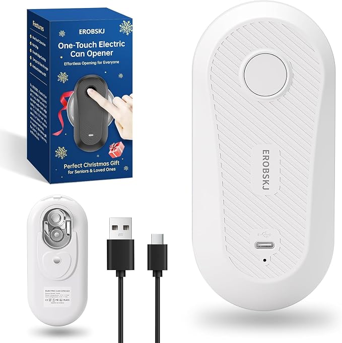 Auto Electric Can Opener, Rechargeable Can Openers for Seniors & Arthritis, One-Touch Automatic Can Opener, Hands-Free, Smooth Edge, Compact, Cordless, Food-Safe Kitchen Gadgets,White