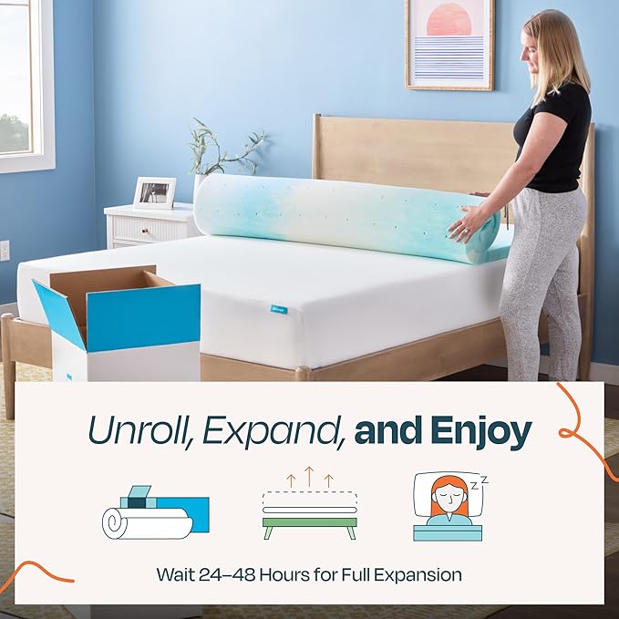 Linenspa 2 Inch Swirl Gel Memory Foam Mattress Topper, Queen Size – Cooling Gel Infused, Ventilation Holes – Pressure Relieving Bed Topper – CertiPUR Certified