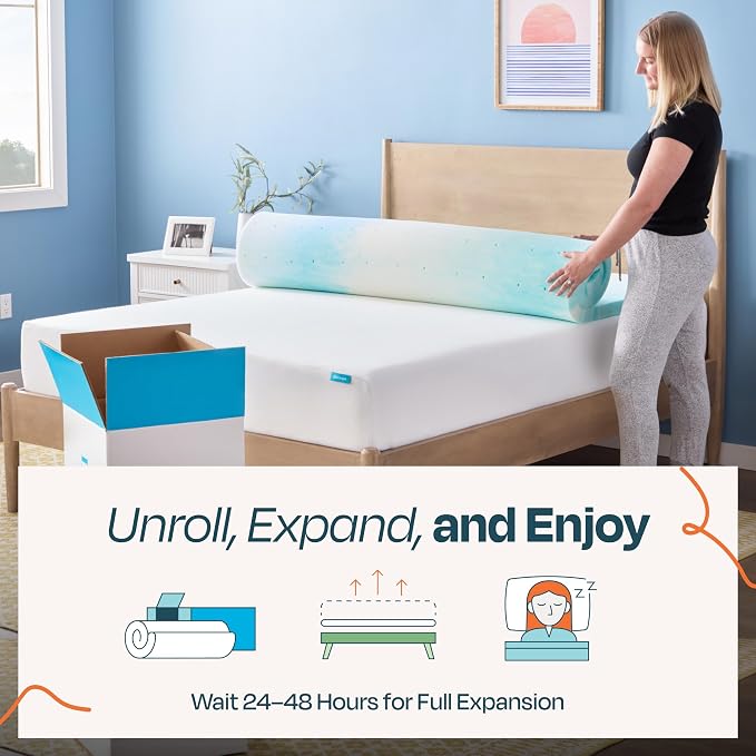 Linenspa 2 Inch Swirl Gel Memory Foam Mattress Topper, Twin Size – Cooling Gel Infused, Ventilation Holes – Pressure Relieving Bed Topper – CertiPUR Certified