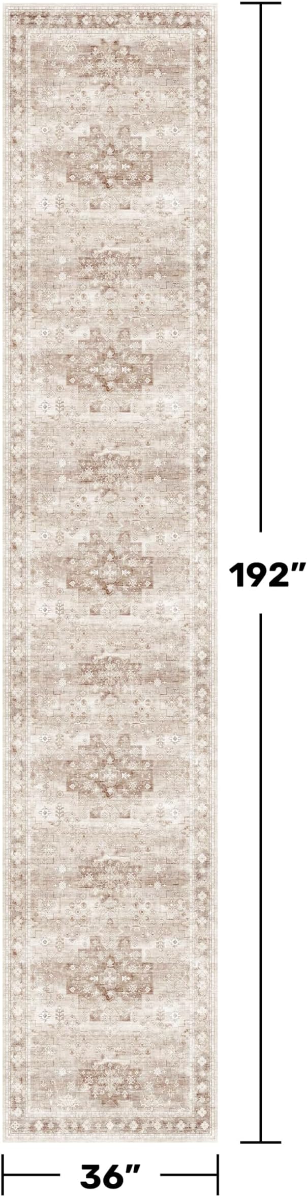 Hazo Haus Beige Boho 3x16 Extra Long Runner Rug for Hallway, Washable Large Kitchen Floor Rug, Non-Slip Stain & Fade Resistant, Vintage Charming Geometric Floral Décor (3x16 Beige/Latte)