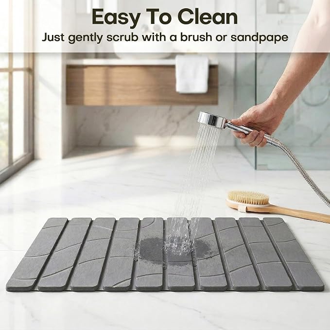 Linidcoud Foldable Stone Bath Mat, Non Slip Large Diatomaceous Shower Mat, Super Absorbent Quick Drying Stone Mat for Bathroom Kitchen Floor Counter Sink,Easy to Clean & Store (24" x 16" Dark Gray)