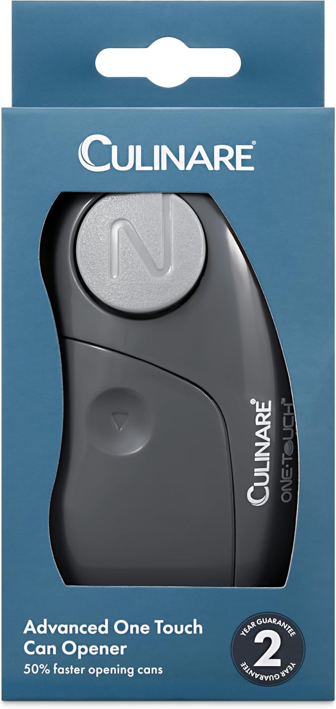 Culinare One Touch Electronic Tin Opener, Grey, Plastic/Stainless Steel, Automatic Can Opener, Battery Operated/Hands-Free Use/Magnetic Lid Removal, Batteries Not Included