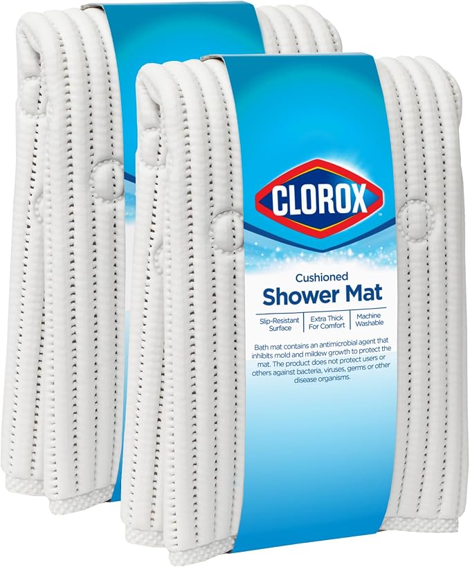 Duck Brand Clorox Cushioned Shower Mat, Non Slip Bathtub Mat with Suction Cups, 21 Inches x 21 Inches, White, 2 Pack