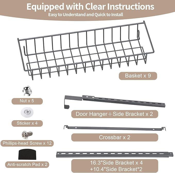 ElegantArray 9-Tier Pantry Door Oragnizer, Over The Door Pantry Organizer Rack and Storage, Hanging Spice Rack Shelves Door, Home Office Laundry Room Bathroom & Kitchen Organization, Deep Gray