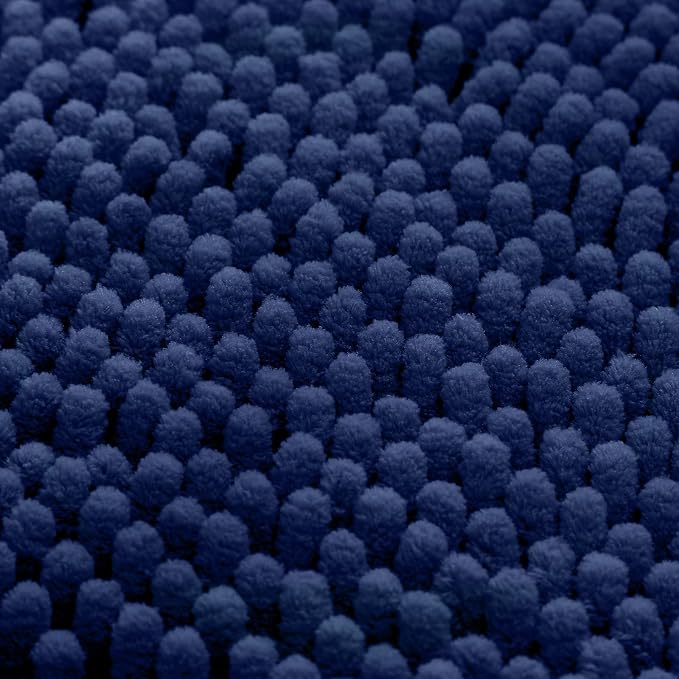 HOMEIDEAS 3 Pieces Bathroom Rugs, Ultra Soft Non Slip Absorbent Chenille Toilet Bath Mat Set (Navy Blue)
