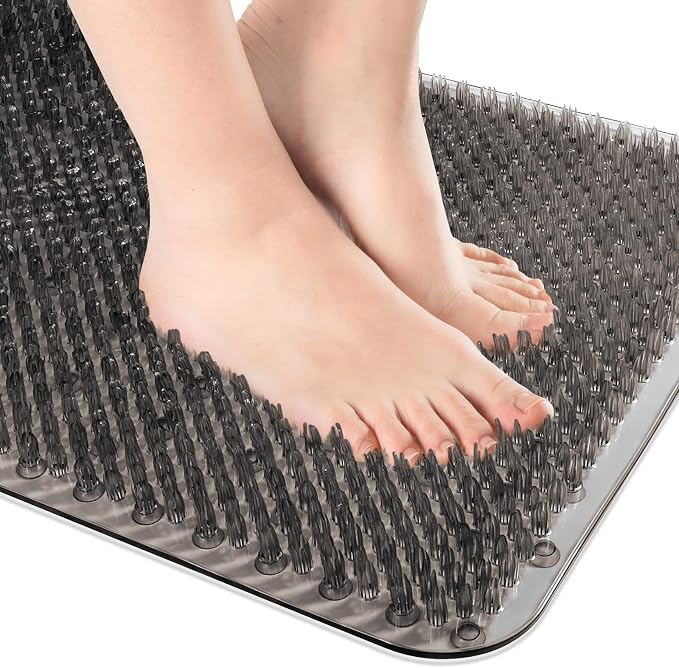 OTHWAY Non Slip Grassy Bathtub Mat : 25.6X13.4 inches Sturdy But Soft Bath Mat_Quick Drain Shower Floor Mat with Soft Bristles for Scrubbing Feet (Dark Grey)