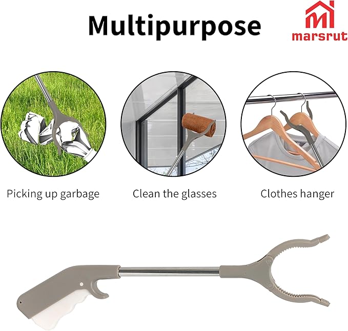 2pcs Short Grabber Reacher Tool for Seniors, 16 Inch Small Mini Extra Strong Tongs for Handicap Elderly Childrens Adult, Trash Litter Reaching Picker Stick, Heavy Duty Extension Helping Hands, Grey