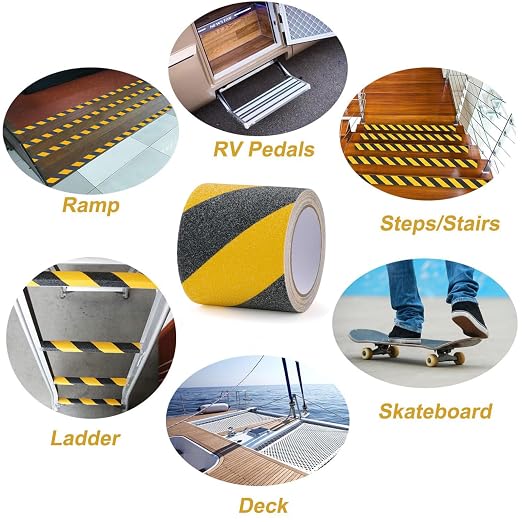 Anti Slip Tape 4" x 16.4 Ft Black and Yellow Heavy Duty Waterproof Grip Tape, High Traction Non-Skid Adhesive Roll for Stair Steps, Wood, Concrete Floors, Staircases, Outdoor/Indoor Use