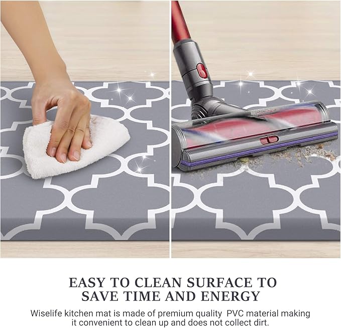 WISELIFE Kitchen Mat Cushioned Anti-Fatigue Rug,17.3"x 60",Non Slip Waterproof Rugs Heavy Duty PVC Ergonomic Comfort Mat for Kitchen, Floor Home, Office, Sink, Laundry, Grey