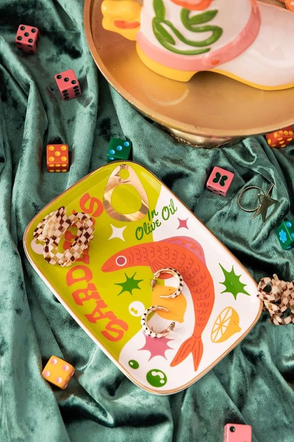ban.do Novelty Trinket Tray, Ceramic Jewelry Dish, Small Decorative Tray for Keys or Decor, Cute Catchall Tray, Sardines