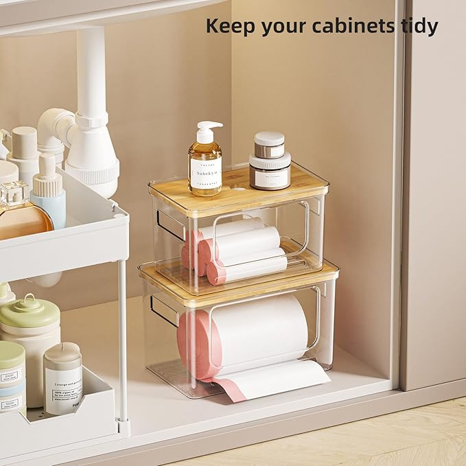 Under Sink Organizer,Plastic Trash Bag Holder Dispenser,Stackable Pantry Laundry Room Home Organization,Potatoes Onions Storage Container for Kitchen,Set of 3 for 13/30/33 Gallon Bags