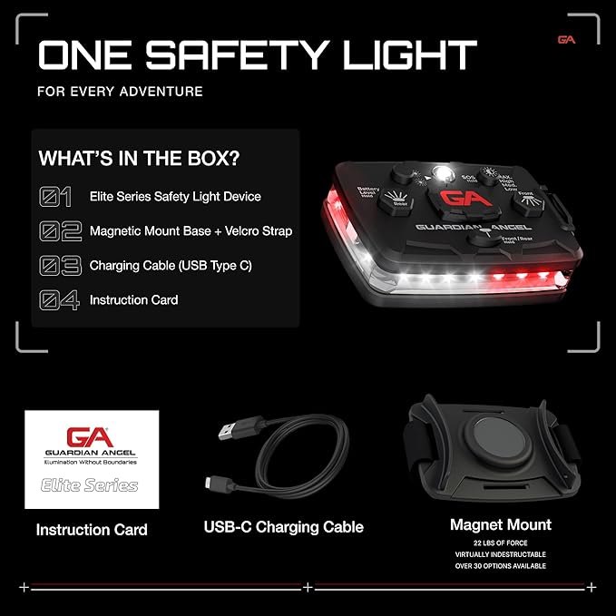Guardian Angel Elite Series Safety Light, Beacon Device (White/Red Front & White/Red Rear) Rechargeable, Magnetic, Hands-Free Wearable & Mountable LED Light for First Responders, EMS, & Firefighters