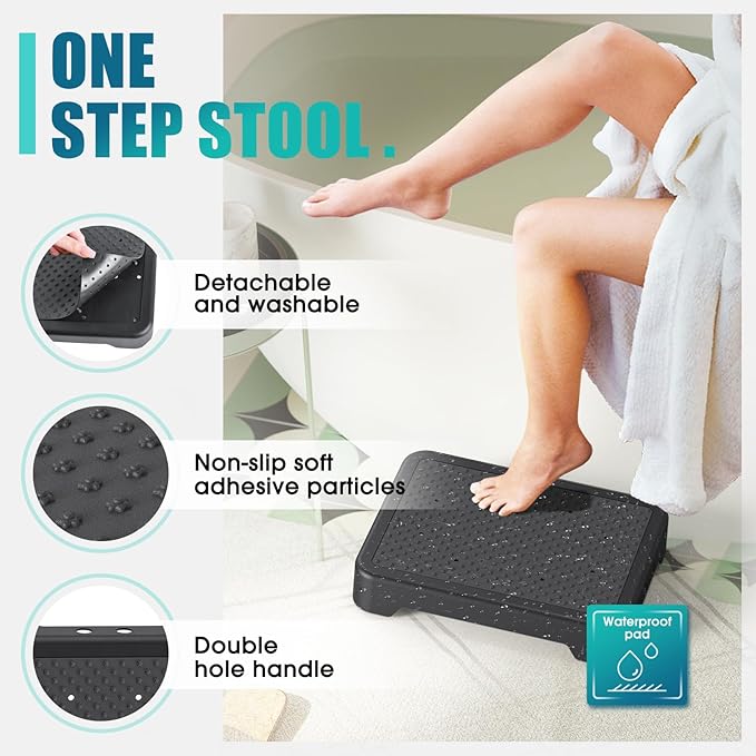 SPACELEAD Mobility Step Stool for Adults & Seniors, Indoor/Outdoor Portable Stair Assist, Anti-Slip Platform for Bathroom， Kitchen, Office, and Bedroom, 600lbs Capacity, Black Black