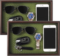 Wooden Valet Tray with Leather Base - Nightstand Catchall Organizer for Cologne, Perfume, Keys, Wallet, Phone, Watch, Jewelry & Sunglasses (2Pcs Green)