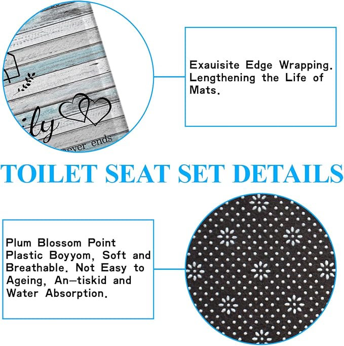 4Pcs Family Shower Curtain Sets with Non-Slip Rugs, Toilet Lid Cover and Bath Mat, Wood Grain Home Bathroom Decor Set Accessories Waterproof Shower Curtains with 12 Hooks, 72 x 72 Inch