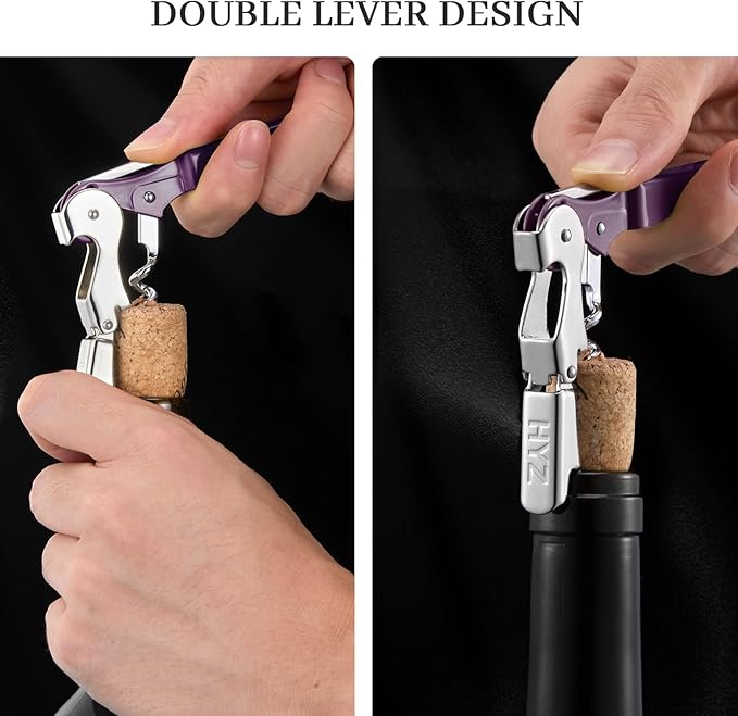 HYZ 2-Pack Wine Opener Waiter Corkscrew, Professional Wine Key for Servers, Bartender with Foil Cutter, Manual Wine Bottle Opener Double Hinged (Plum)