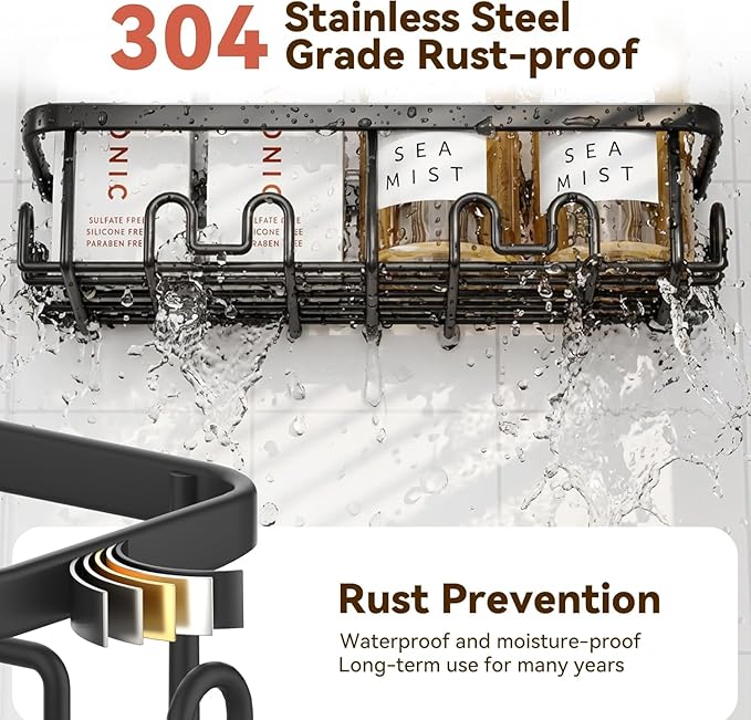 YASONIC Shower Caddy Adhesive, 100% Rustproof Shower Organizer with Soap and Toothbrush Holder, Large Capacity Shower Shelves for Inside Shower, No Drill Shower Storage for Home (5 Pack Black)